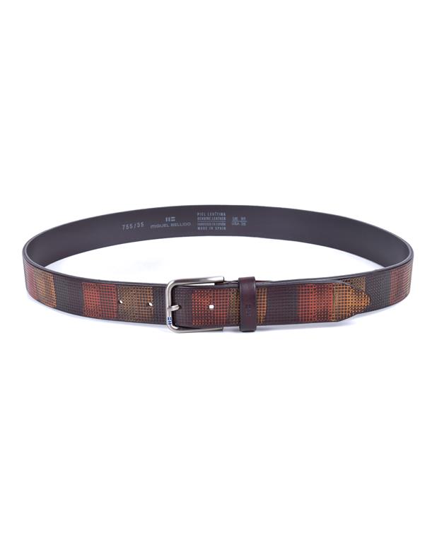 Miguel Bellido Multi Block Pattern Jeans Belt | Made in Spain Brown Multi