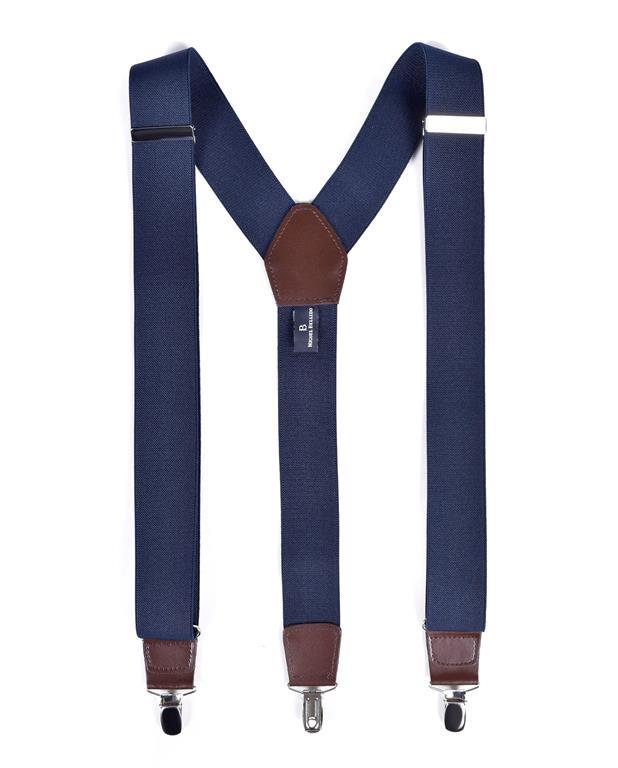 Navysuspenders with brown accents on a white background