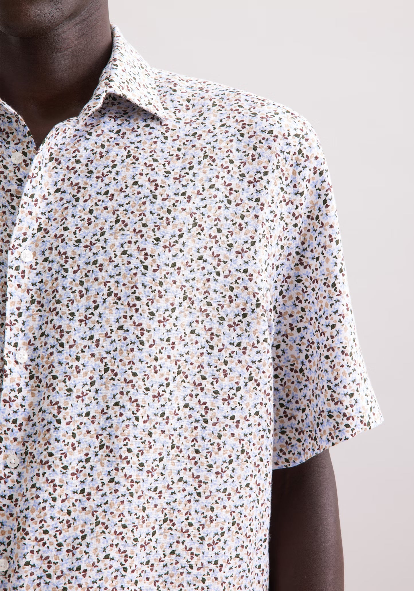 Seidensticker S/S Pure Linen Floral Print Regular Fit Shirt White