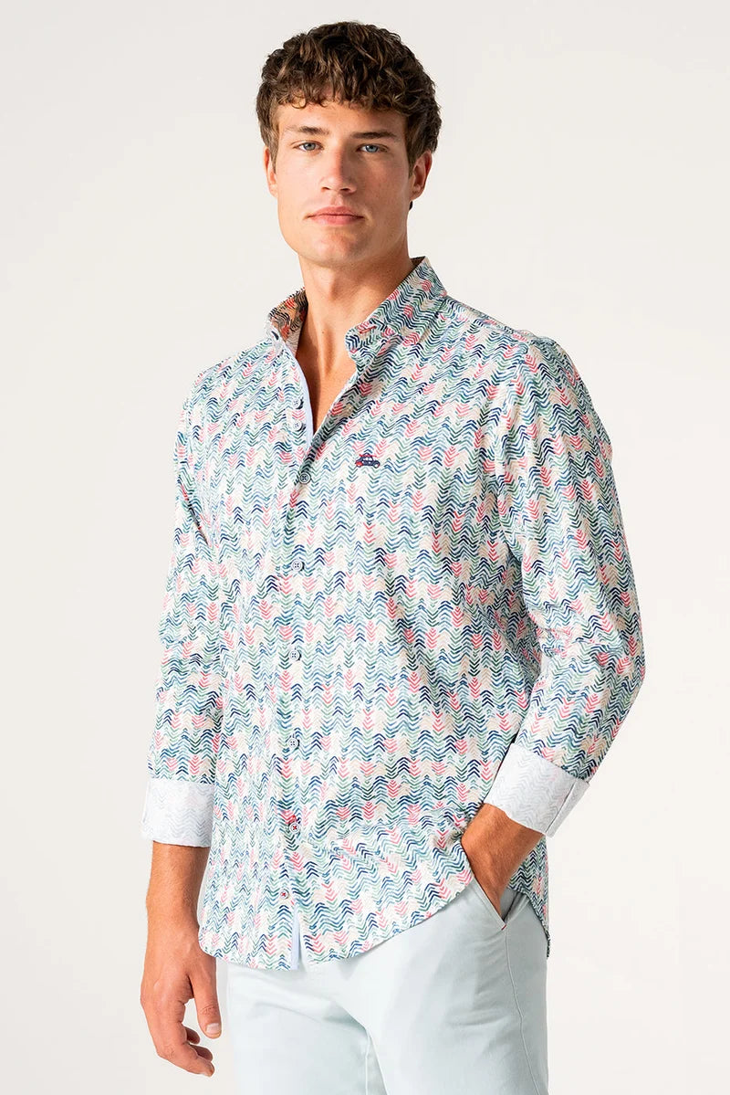 The Surf Car Wave Print Shirt | Made in Spain Long Sleeve Slim Fit Cotton