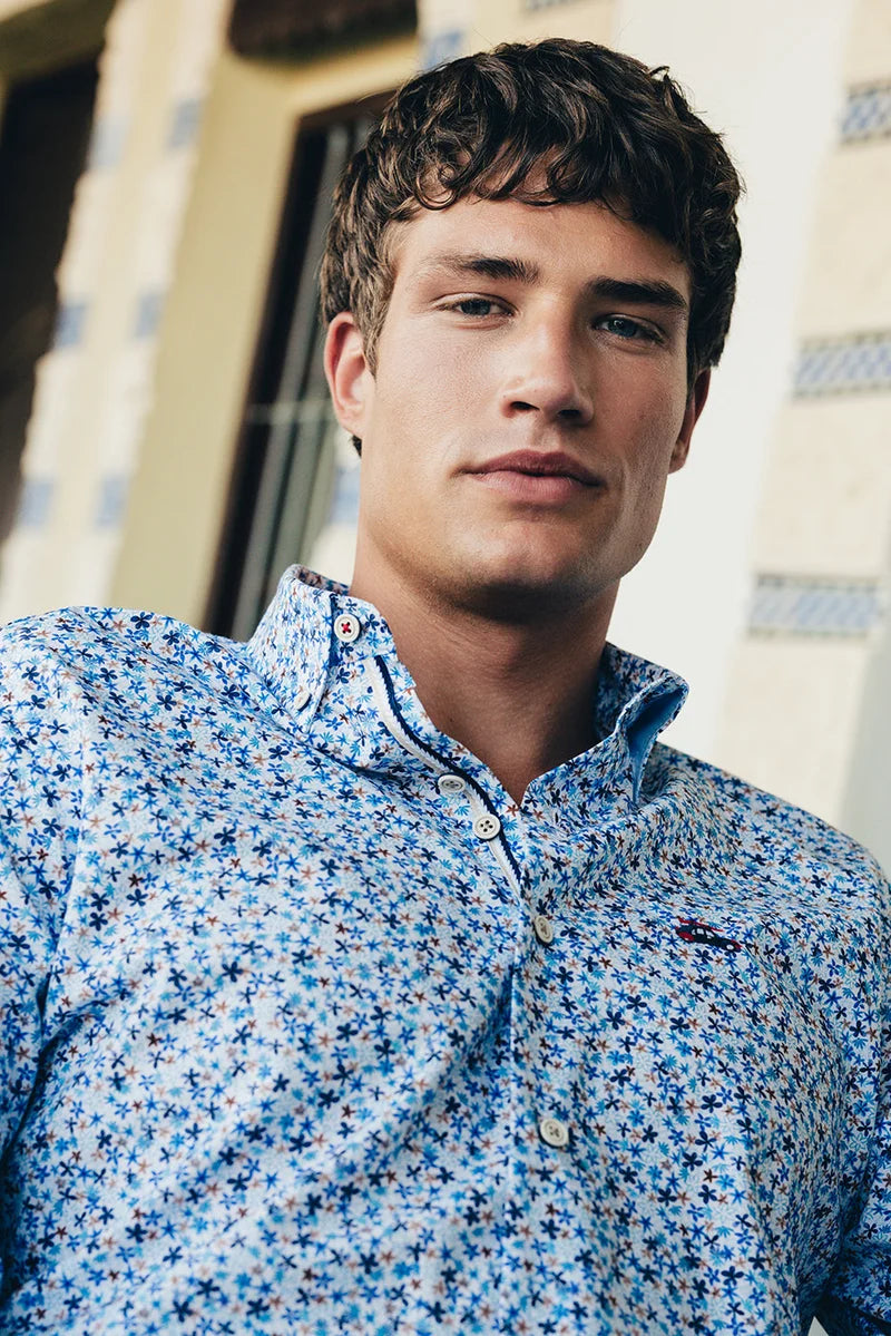 The Surf Car Small Flower Print Shirt | Made in Spain Long Sleeve Slim Fit Cotton