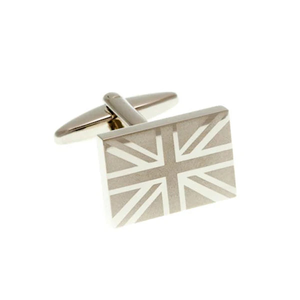 Union Jack cufflinks on a white background