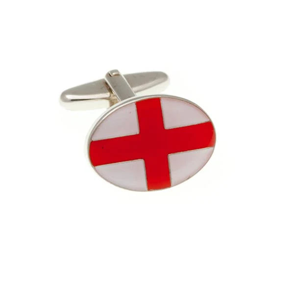 Cufflinks with a red cross on a white background