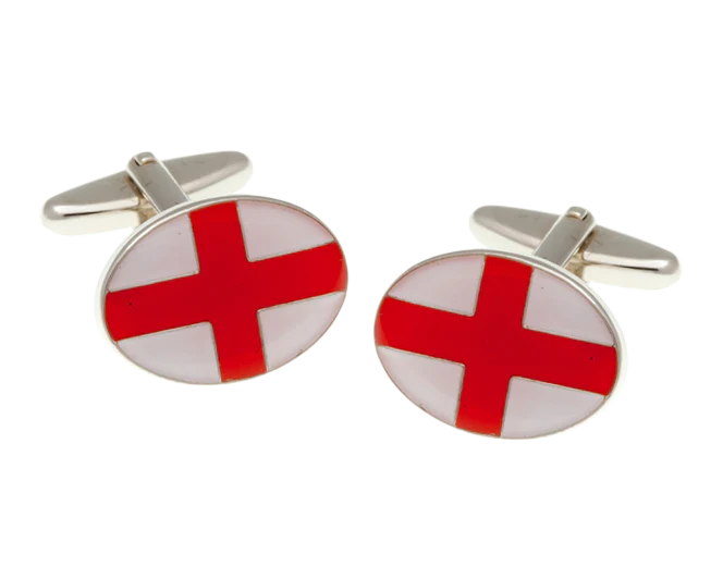 Cufflinks with a red cross on a white background