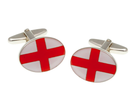 Cufflinks with a red cross on a white background