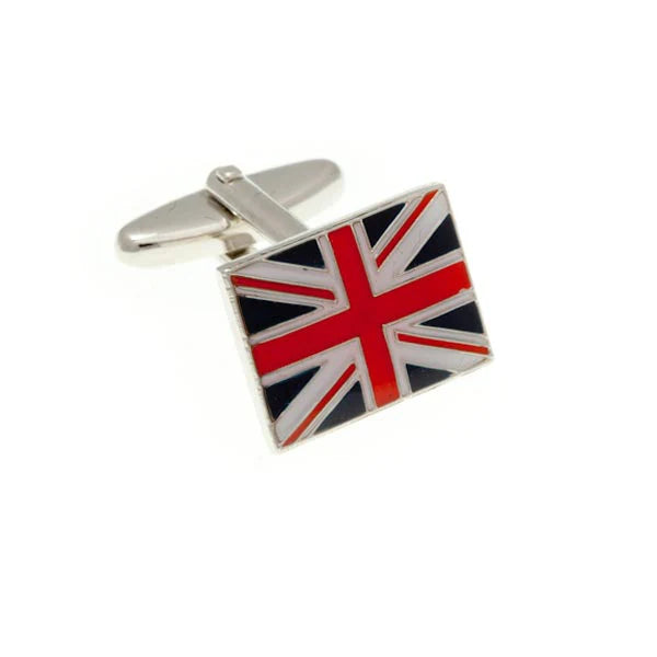Union Jack flag cufflinks on a white background