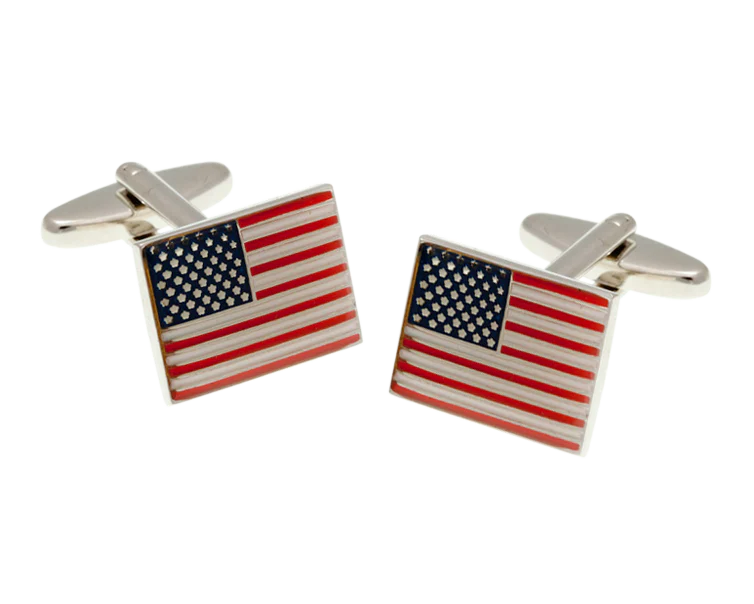 American flag cufflinks on a white background