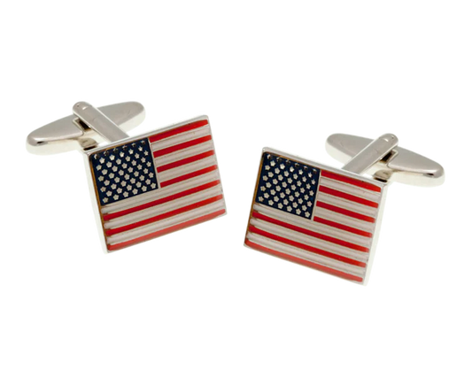 American flag cufflinks on a white background