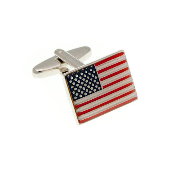 Cufflinks with American flag design on a white background