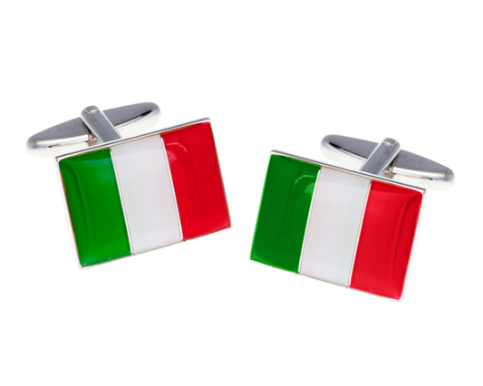 Cufflinks with Italian flag design on a white background