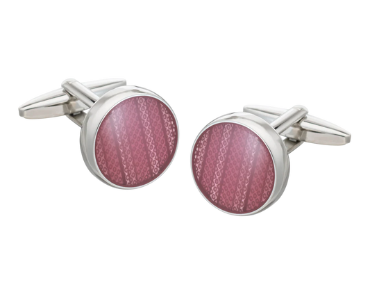 round pink cufflinks on white background