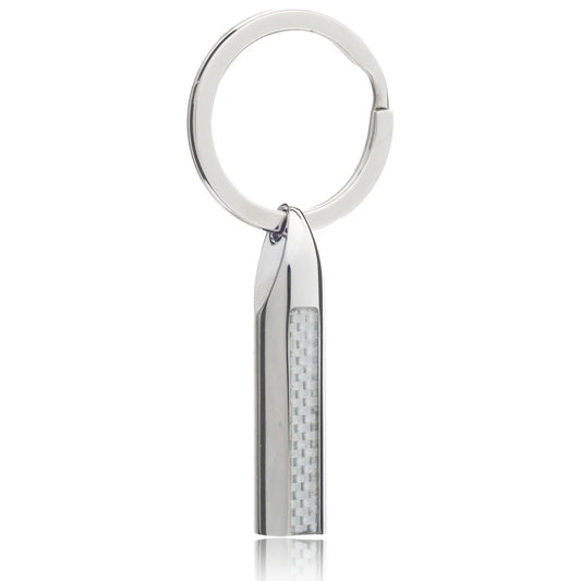 silver key ring with white insert on white background