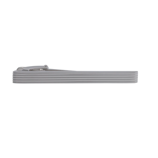 Silver tie clip on a white background