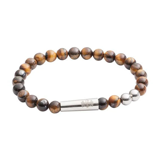 Beaded bracelet with a silver clasp on a white background