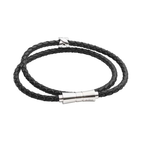 Double Wrap Black Leather Bracelet Criss Cross | Elizabeth Parker