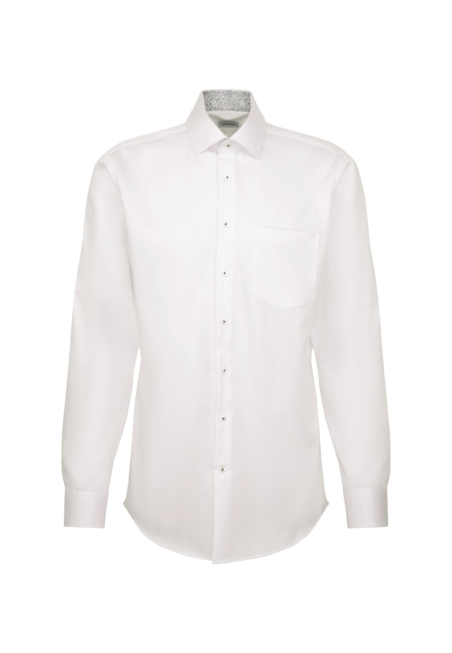 Seidensticker White Wrinkle-Free Cotton Twill Regular Fit Shirt — Classic Business Dress Shirt