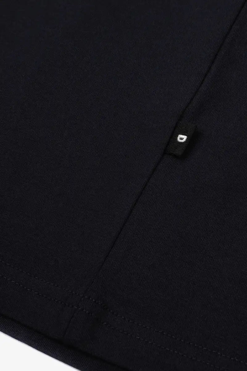 side detail navy tshirt on white background