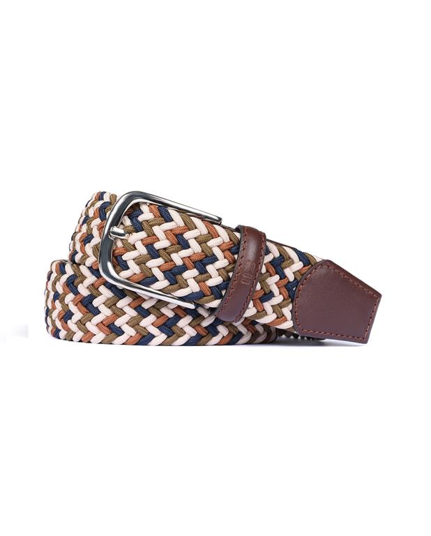 Miguel Bellido Stretch Braided Belt - Made in Spain | 35mm Beige Multicoloured