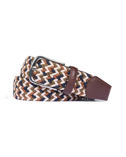 Miguel Bellido Stretch Braided Belt - Made in Spain | 35mm Beige Multicoloured