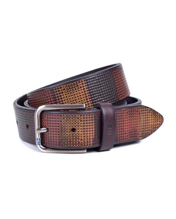 Miguel Bellido Multi Block Pattern Jeans Belt  | Made in Spain Brown Multi