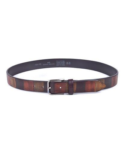 Miguel Bellido Multi Block Pattern Jeans Belt  | Made in Spain Brown Multi
