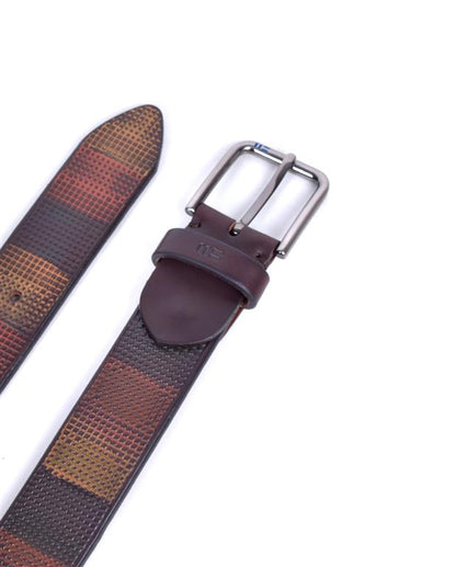 Miguel Bellido Multi Block Pattern Jeans Belt  | Made in Spain Brown Multi