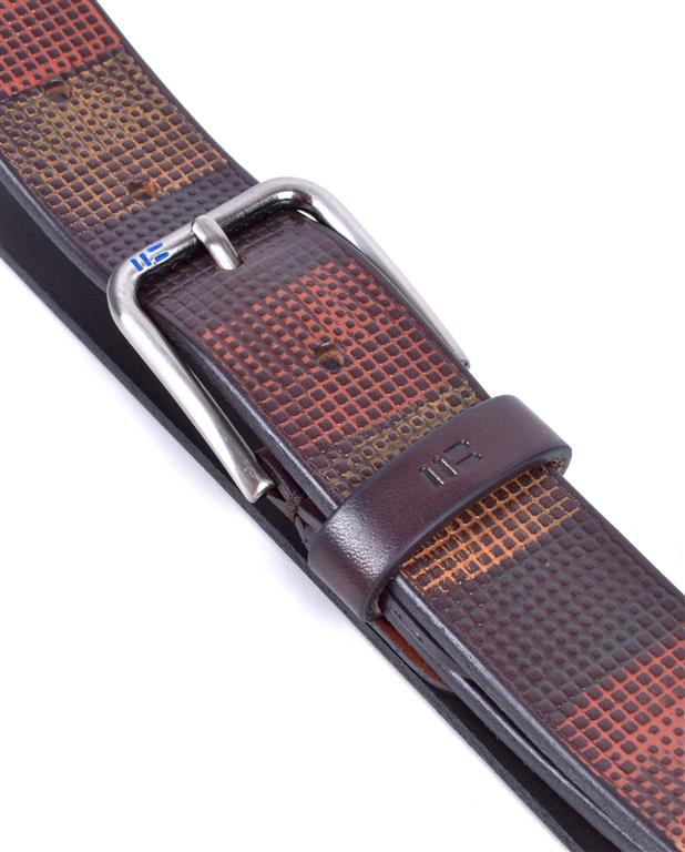 Miguel Bellido Multi Block Pattern Jeans Belt  | Made in Spain Brown Multi