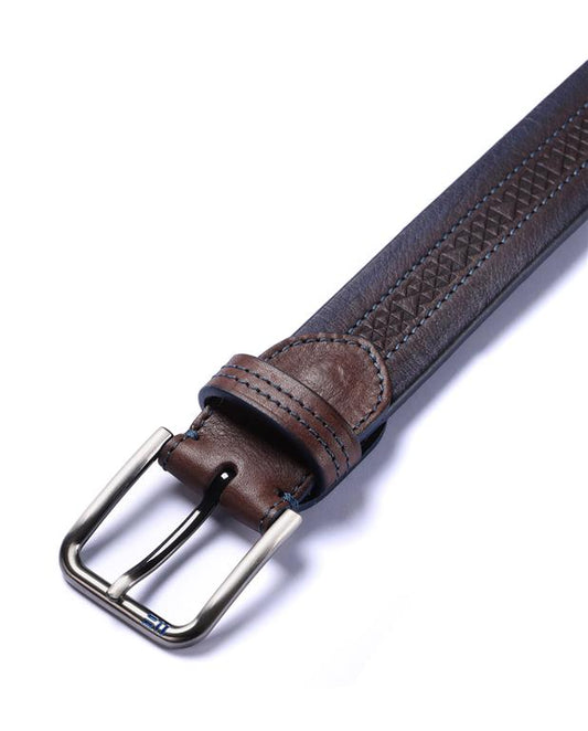 Miguel Bellido Patterned Dress Belt  | Made in Spain Dk Brown
