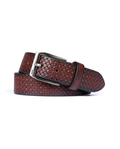 Miguel Bellido Diamond Patterned Dress Belt  | Made in Spain Chestnut Brown