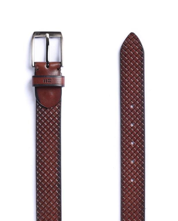 Miguel Bellido Diamond Patterned Dress Belt  | Made in Spain Chestnut Brown