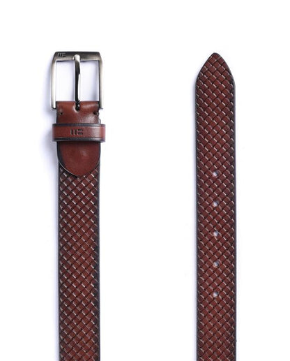 Miguel Bellido Diamond Patterned Dress Belt  | Made in Spain Chestnut Brown