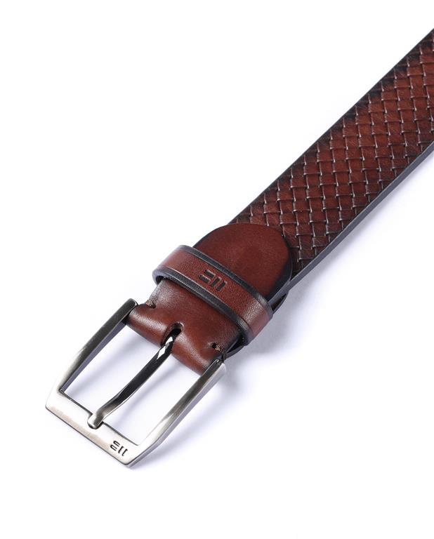 Miguel Bellido Diamond Patterned Dress Belt  | Made in Spain Chestnut Brown