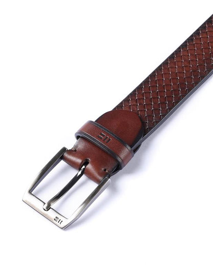 Miguel Bellido Diamond Patterned Dress Belt  | Made in Spain Chestnut Brown