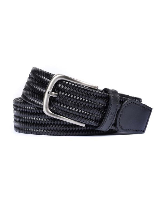 Miguel Bellido Elastic Braided Leather Belt | Made in Spain Black
