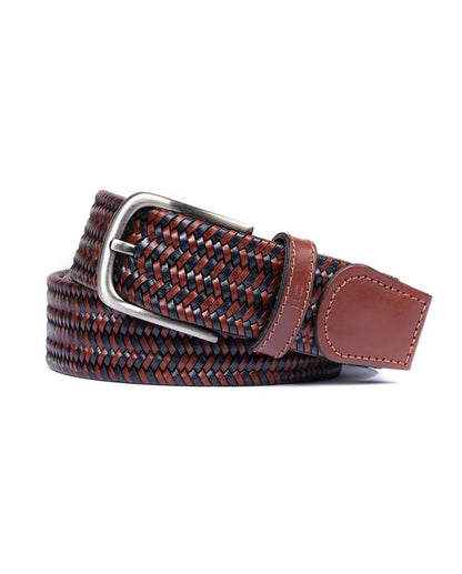 Miguel Bellido Elastic Braided Leather Belt | Made in Spain Navy/Tan