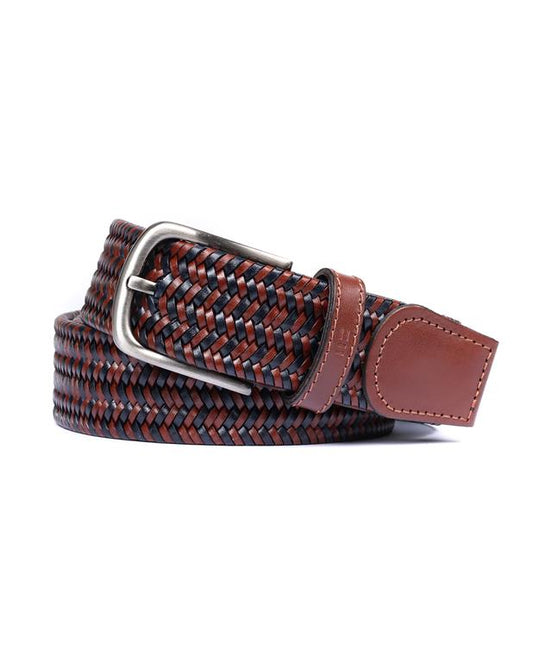 Miguel Bellido Elastic Braided Leather Belt | Made in Spain Navy/Tan