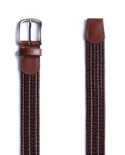 Miguel Bellido Elastic Braided Leather Belt | Made in Spain Navy/Tan