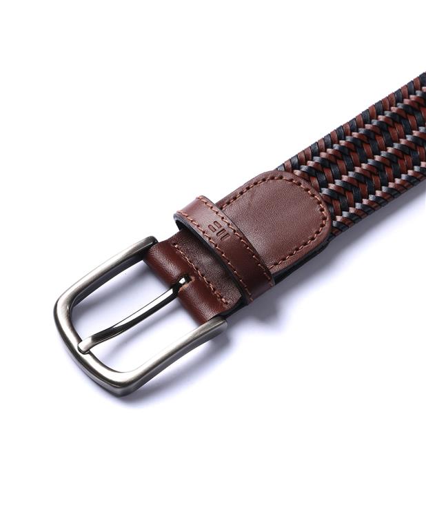 Miguel Bellido Elastic Braided Leather Belt | Made in Spain Navy/Tan