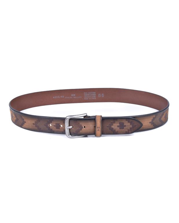 Miguel Bellido Aztec Patterned Jeans Belt  | Made in Spain Lt Brown