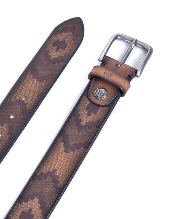 Miguel Bellido Aztec Patterned Jeans Belt  | Made in Spain Lt Brown