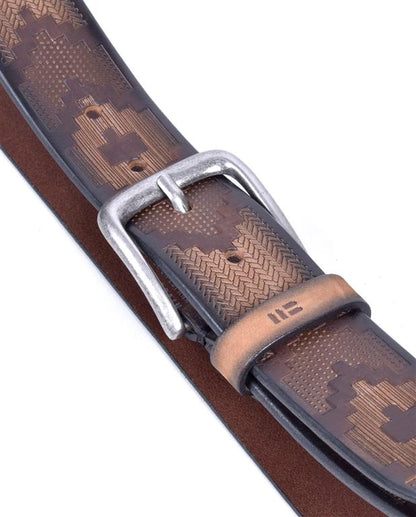 Miguel Bellido Aztec Patterned Jeans Belt  | Made in Spain Lt Brown