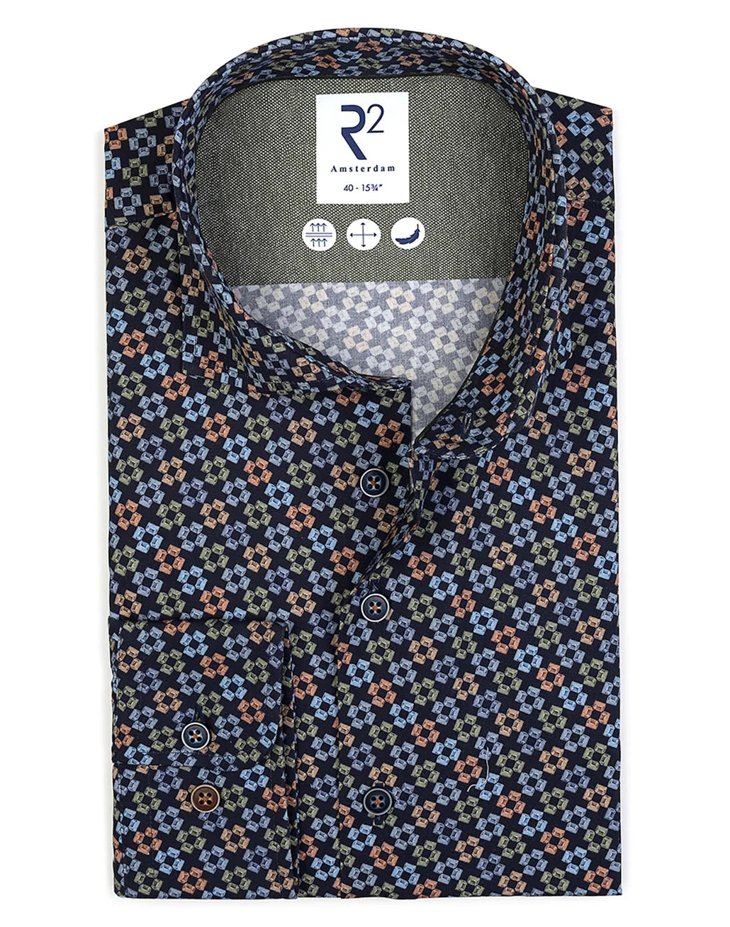 R2 Amsterdam Navy Cotton Print Shirt