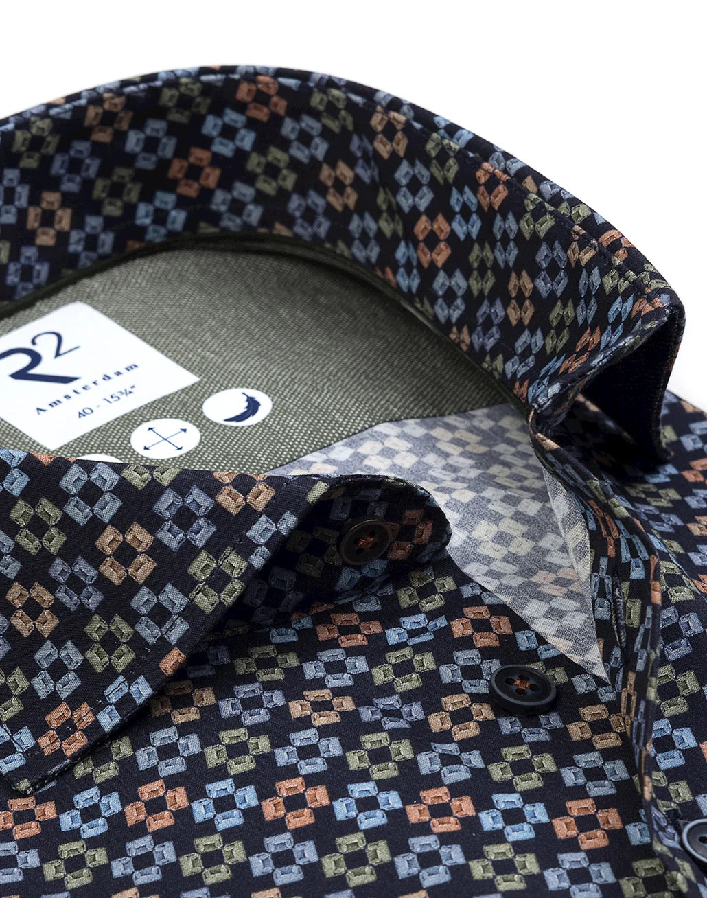 R2 Amsterdam Navy Cotton Print Shirt