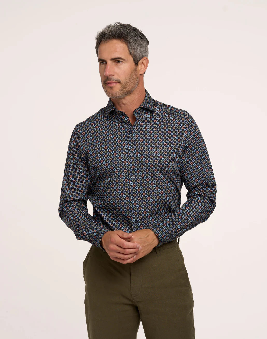 R2 Amsterdam Navy Cotton Print Shirt