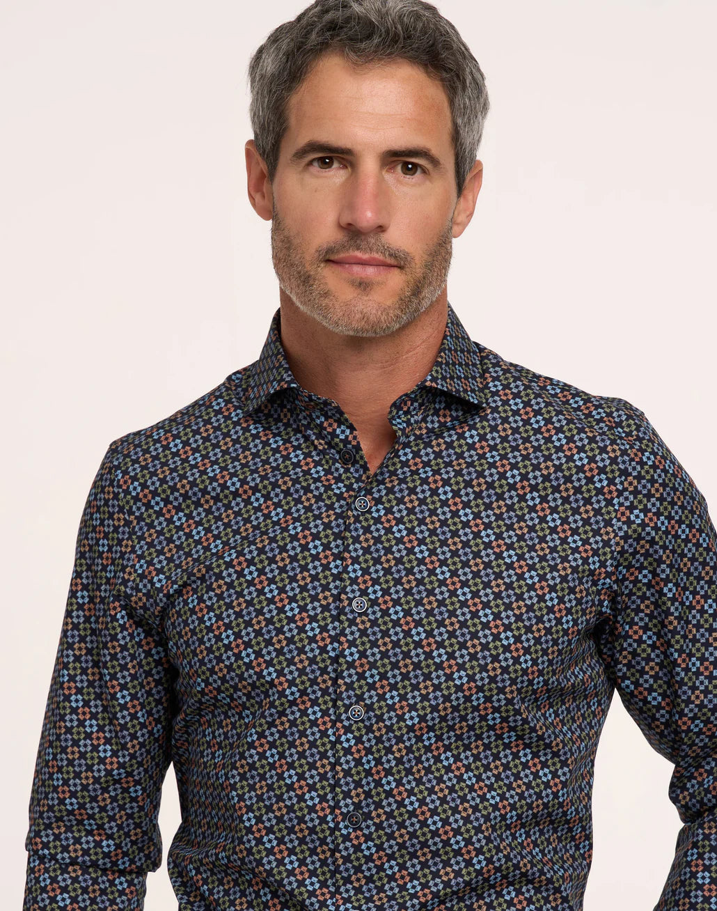 R2 Amsterdam Navy Cotton Print Shirt