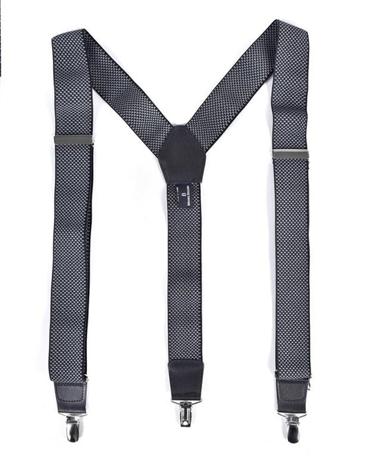 Black patterned suspenders on a white background