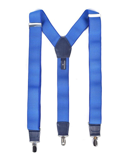 Lt Blue suspenders with silver clips on white background