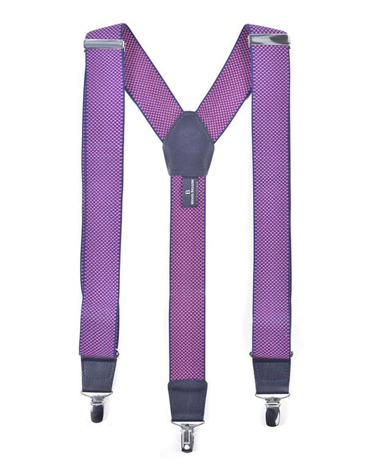 Pink suspenders with silver clips on a white background