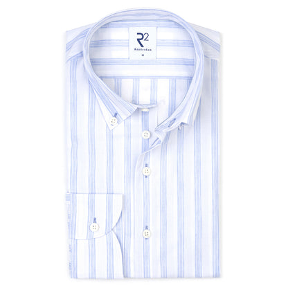 R2 Amsterdam Cotton Linen Stripe Shirt | Modern Fit Long Sleeve