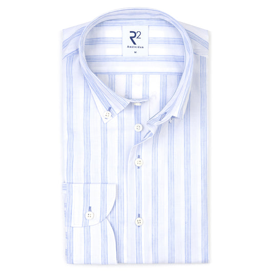 R2 Amsterdam Cotton Linen Stripe Shirt | Modern Fit Long Sleeve